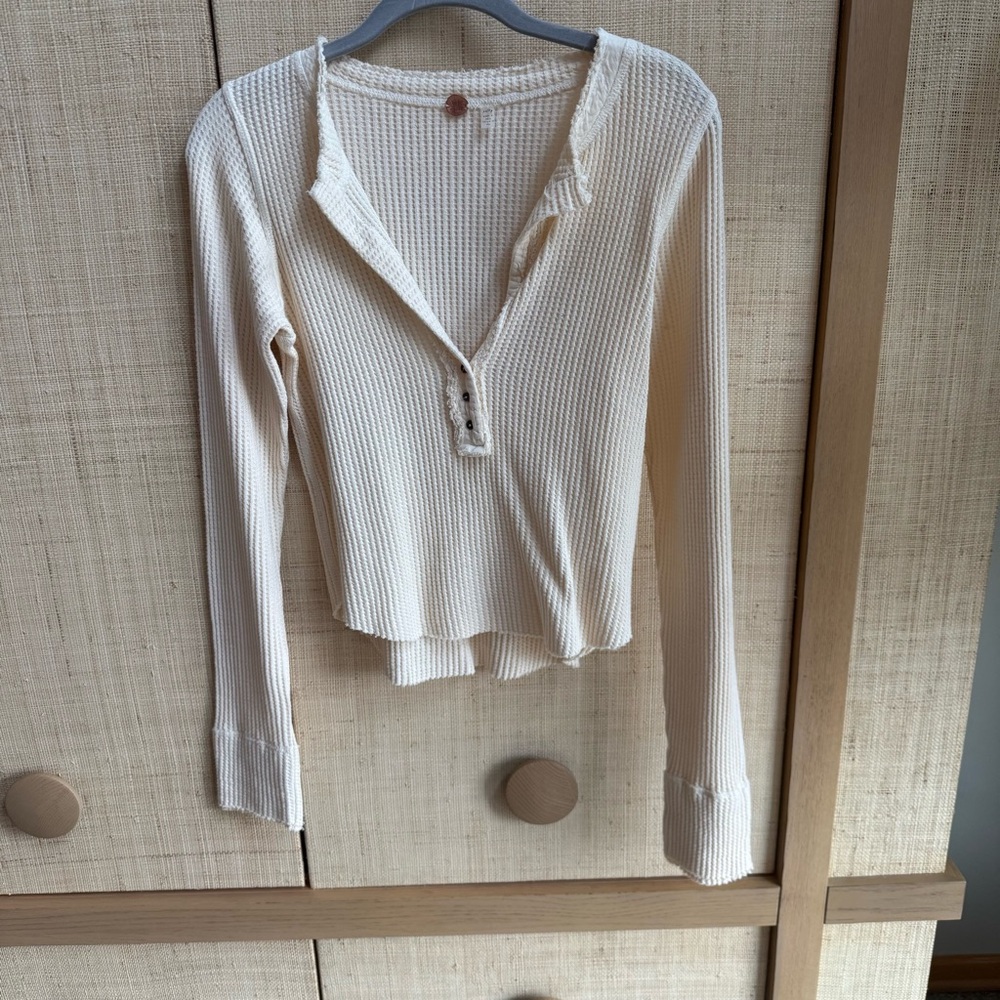 Free People Cream Button-Down Long Sleeve Top